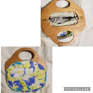 Floral Cotton Clutch with Wooden Handles
